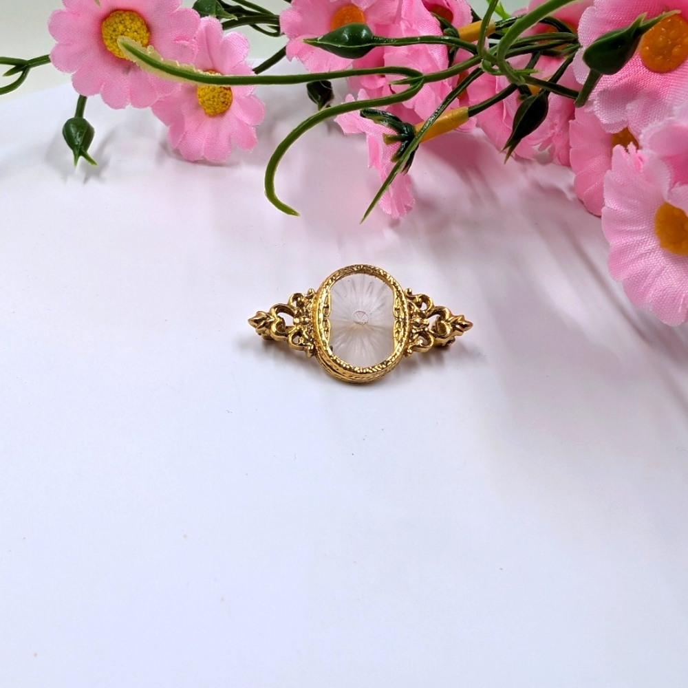 Small Vintage Frosted Glass and Gold Plated Brooch